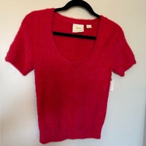 NWT Maeve Rona Eyelash Short Sleeve Sweater Tee in Red Size XS